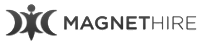 A black and white image of the word magnet.